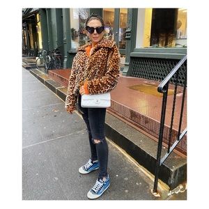 NWT J.O.A // Leopard Half Zip Jacket